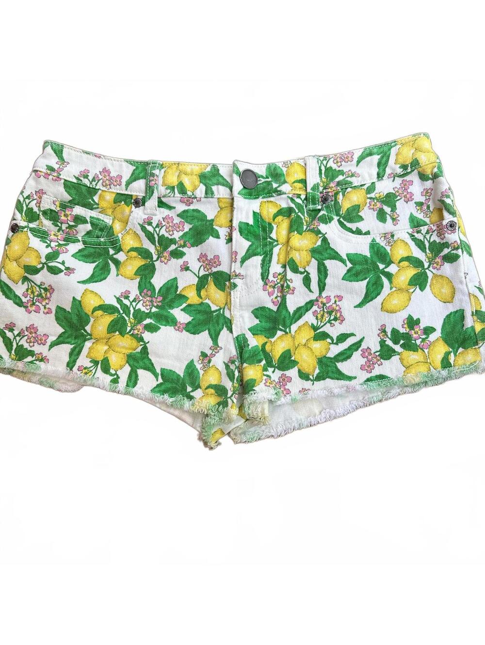 VS Pink Lemon Print Denim Cutoff Shorts Size 6